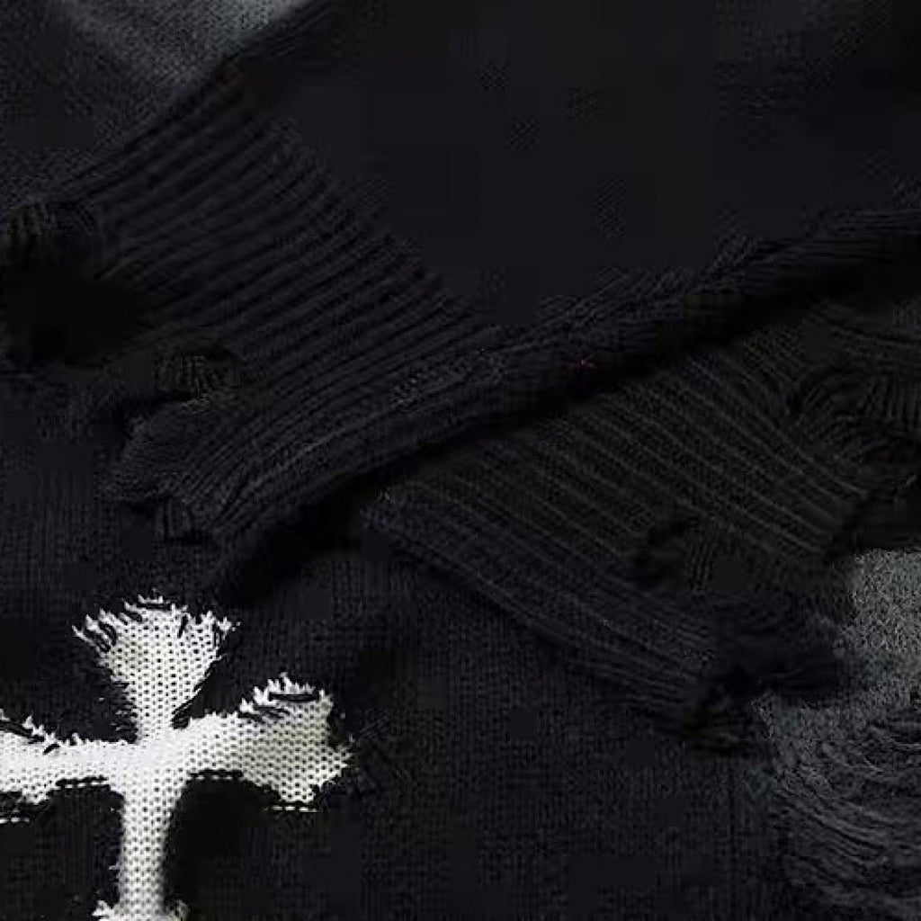 Random wash and cross design fully distressed knit sweater  OR1025