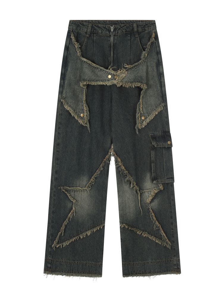 star edge loose denim pants  OR1049