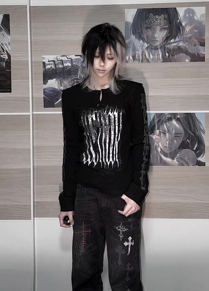 Subculture Devil Design Thermal Henley Neck Style Long Sleeve T-Shirt  OR1050