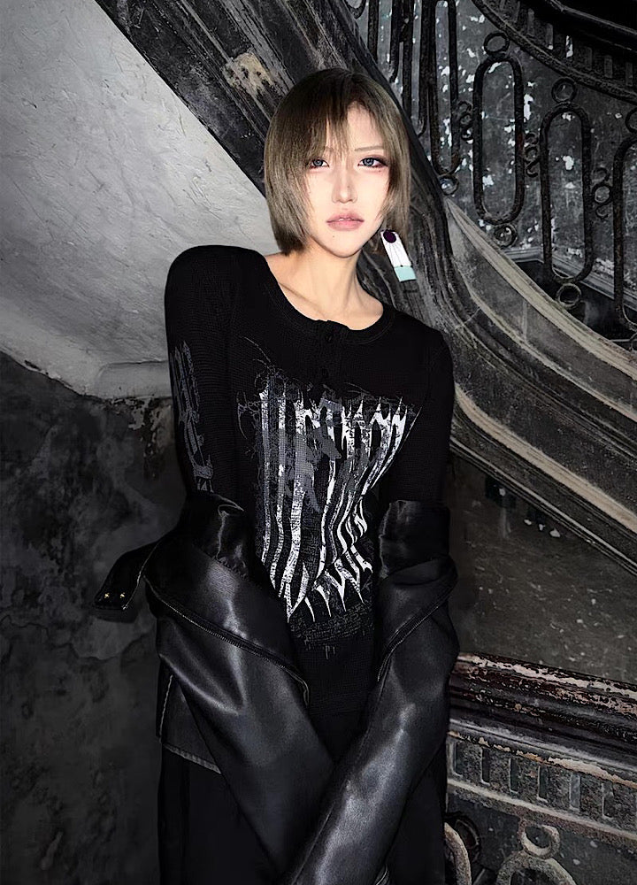 Subculture Devil Design Thermal Henley Neck Style Long Sleeve T-Shirt  OR1050