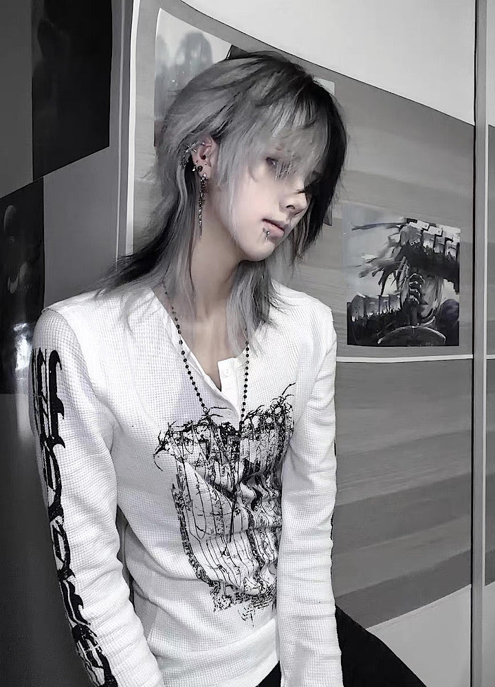 Subculture Devil Design Thermal Henley Neck Style Long Sleeve T-Shirt  OR1050