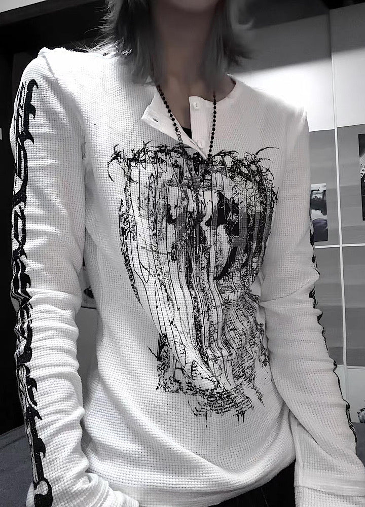 Subculture Devil Design Thermal Henley Neck Style Long Sleeve T-Shirt  OR1050