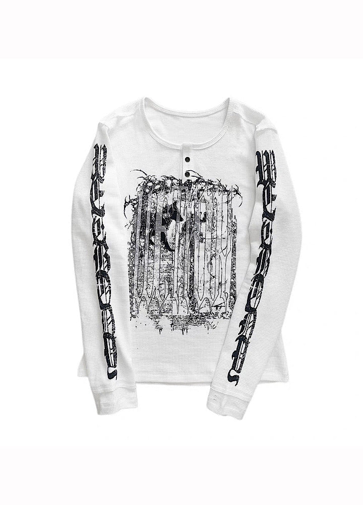 Subculture Devil Design Thermal Henley Neck Style Long Sleeve T-Shirt  OR1050