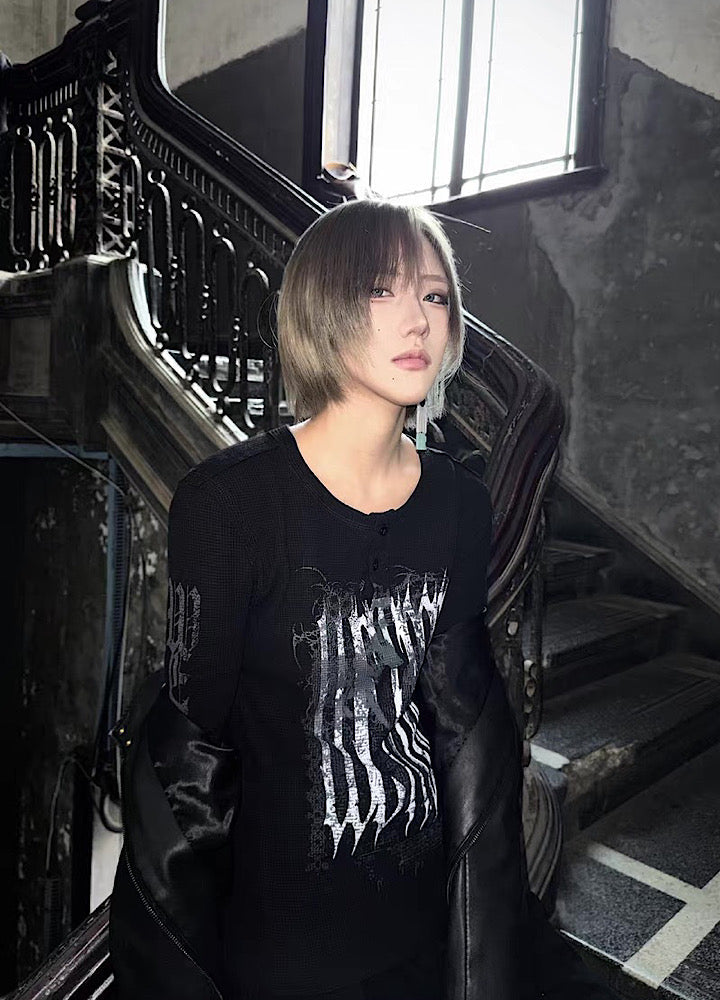 Subculture Devil Design Thermal Henley Neck Style Long Sleeve T-Shirt  OR1050