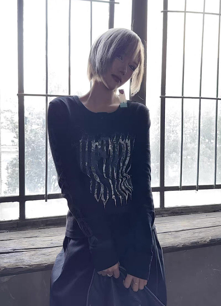 Subculture Devil Design Thermal Henley Neck Style Long Sleeve T-Shirt  OR1050