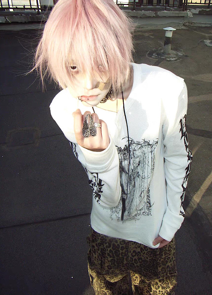 Subculture Devil Design Thermal Henley Neck Style Long Sleeve T-Shirt  OR1050