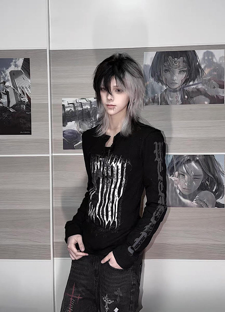 Subculture Devil Design Thermal Henley Neck Style Long Sleeve T-Shirt  OR1050