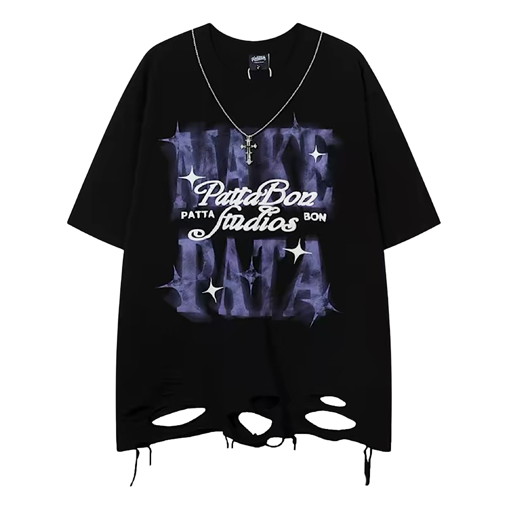Big front initial print distressed short-sleeved T-shirt  OR1051