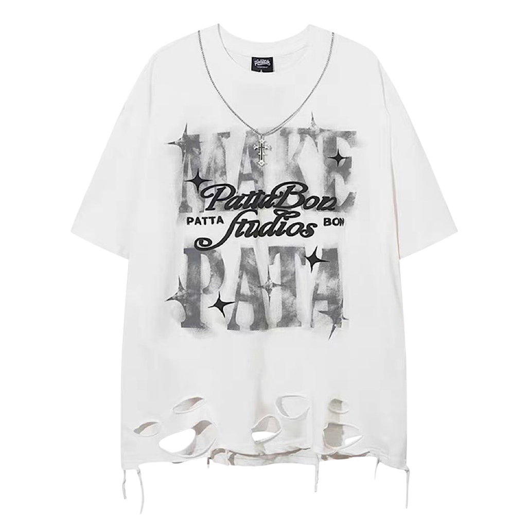 Big front initial print distressed short-sleeved T-shirt  OR1051