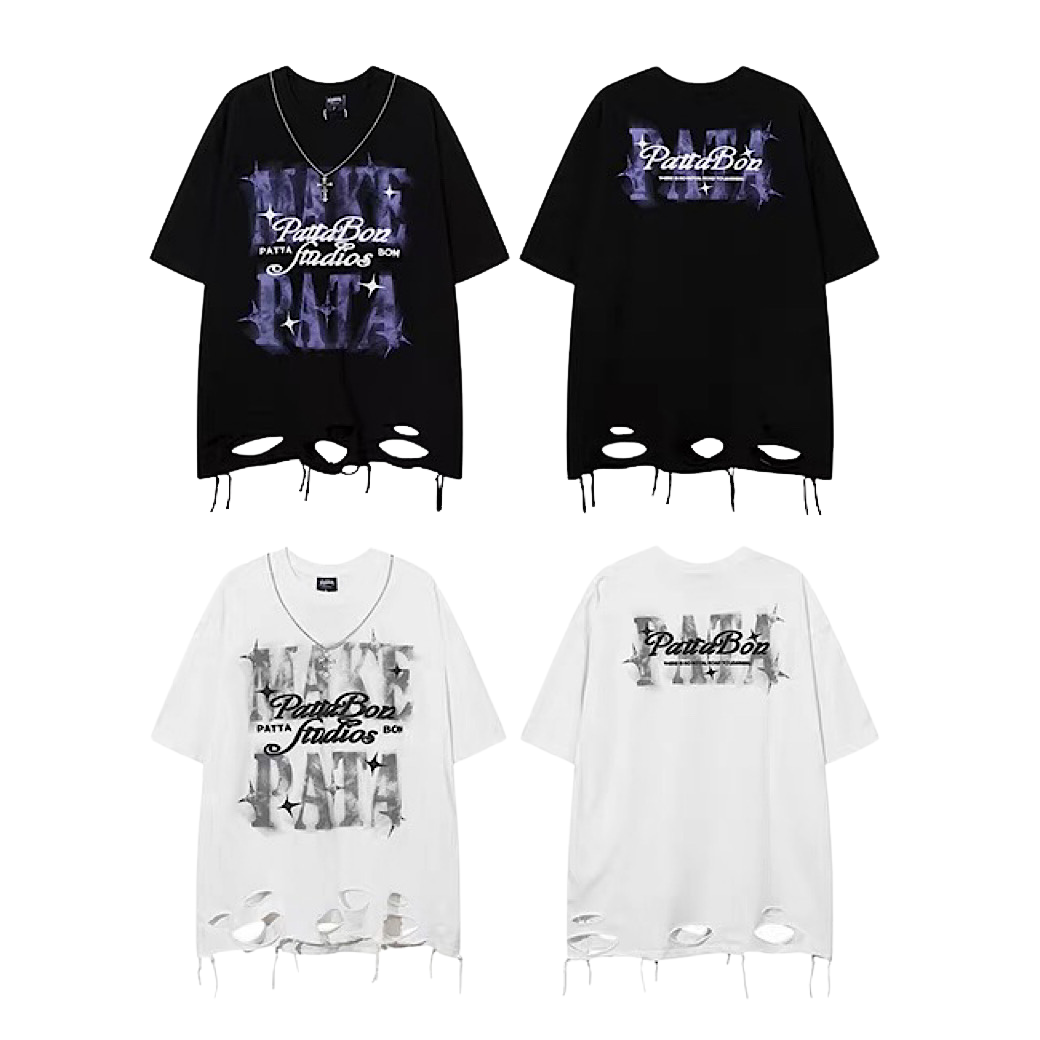 Big front initial print distressed short-sleeved T-shirt  OR1051