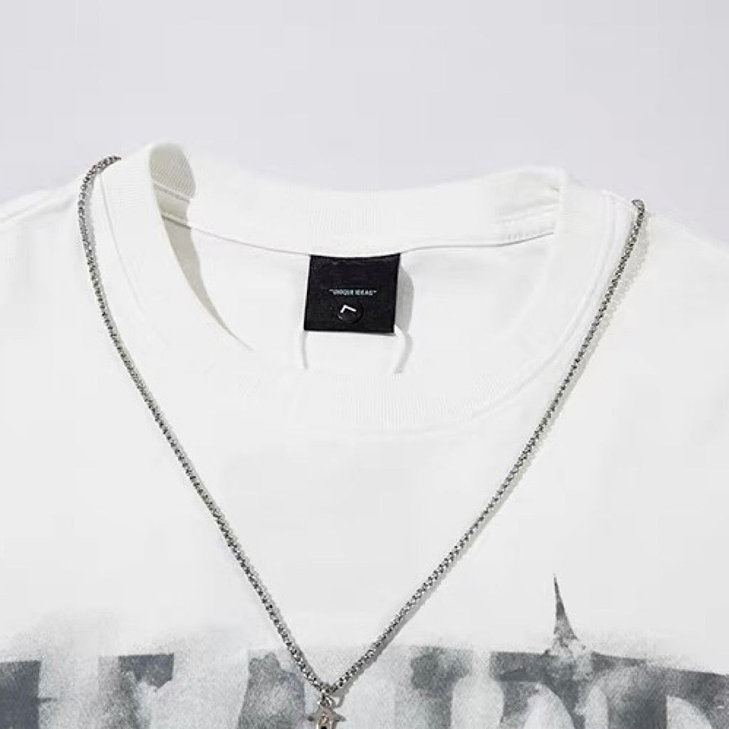 Big front initial print distressed short-sleeved T-shirt  OR1051