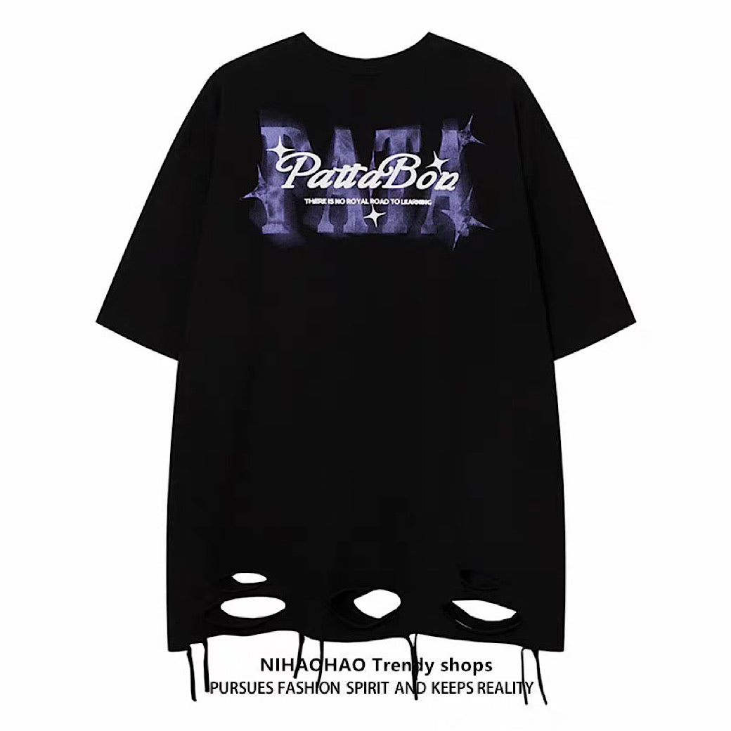 Big front initial print distressed short-sleeved T-shirt  OR1051