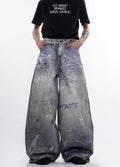 Muted vintage graffiti design washed wide denim pants  OR1054