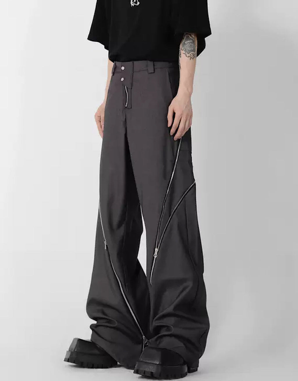 Side doublezipper flared pants  OR1055