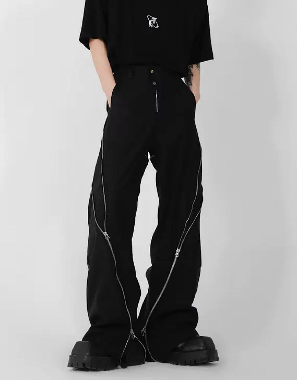 Side doublezipper flared pants  OR1055
