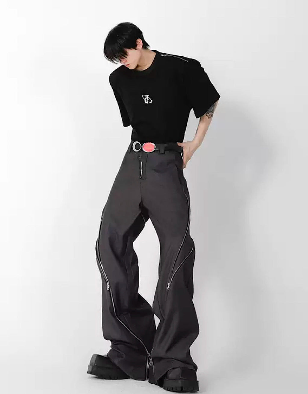 Side doublezipper flared pants  OR1055