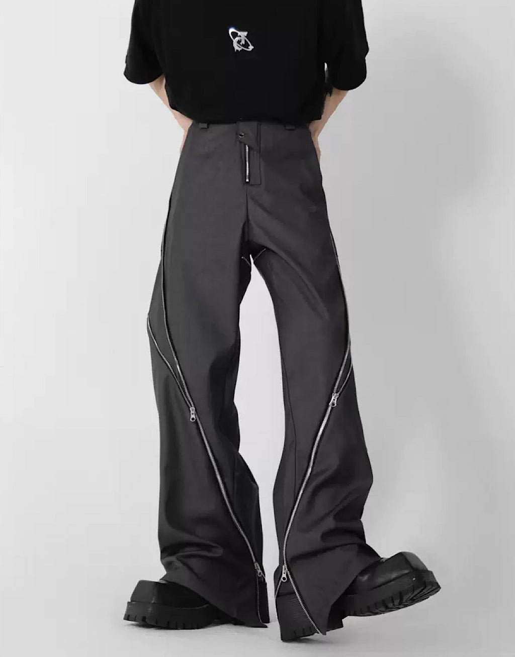 Side doublezipper flared pants  OR1055