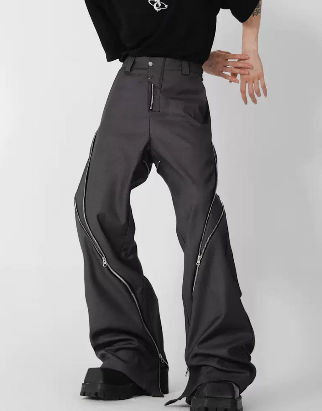 Side doublezipper flared pants  OR1055