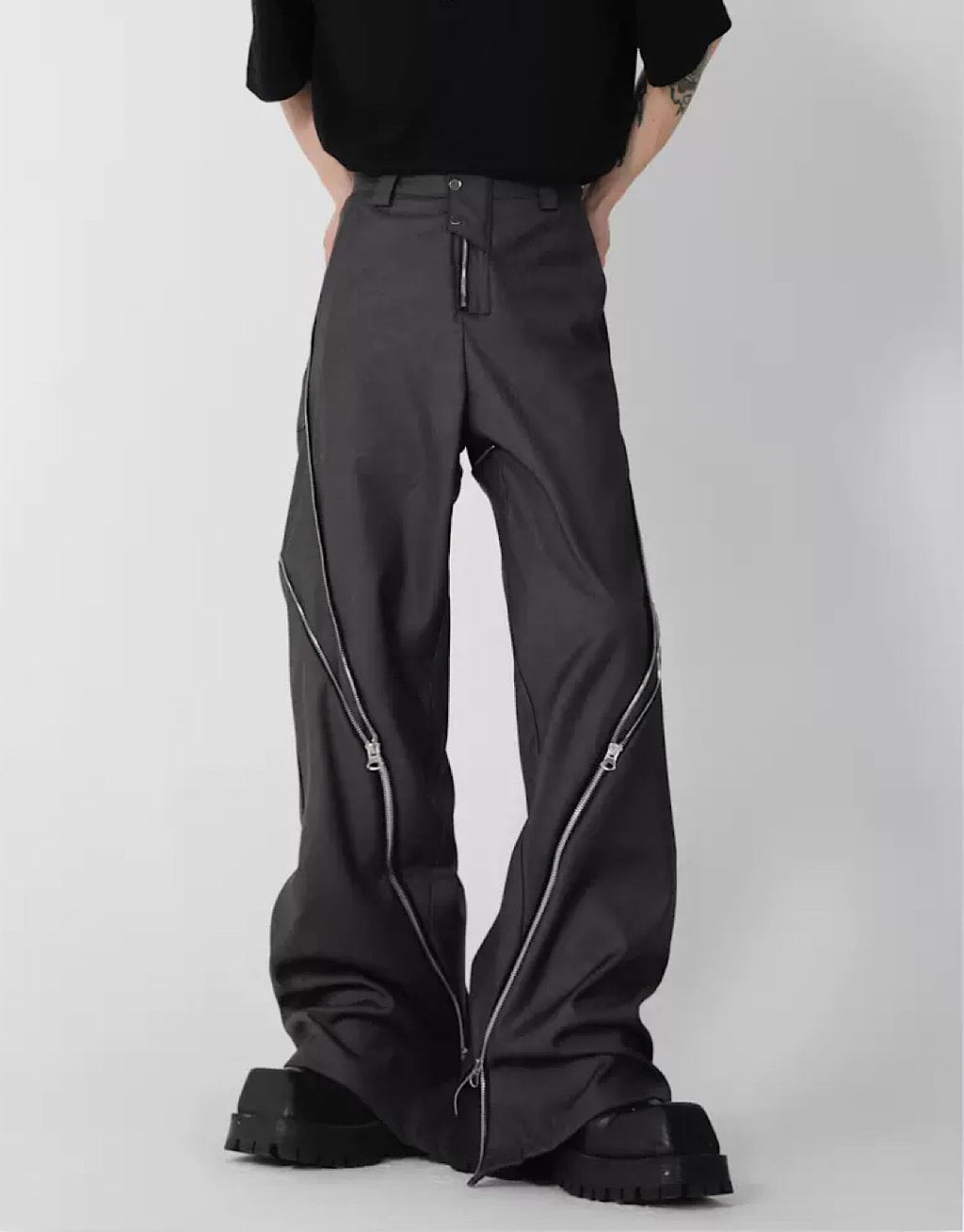 Side doublezipper flared pants  OR1055