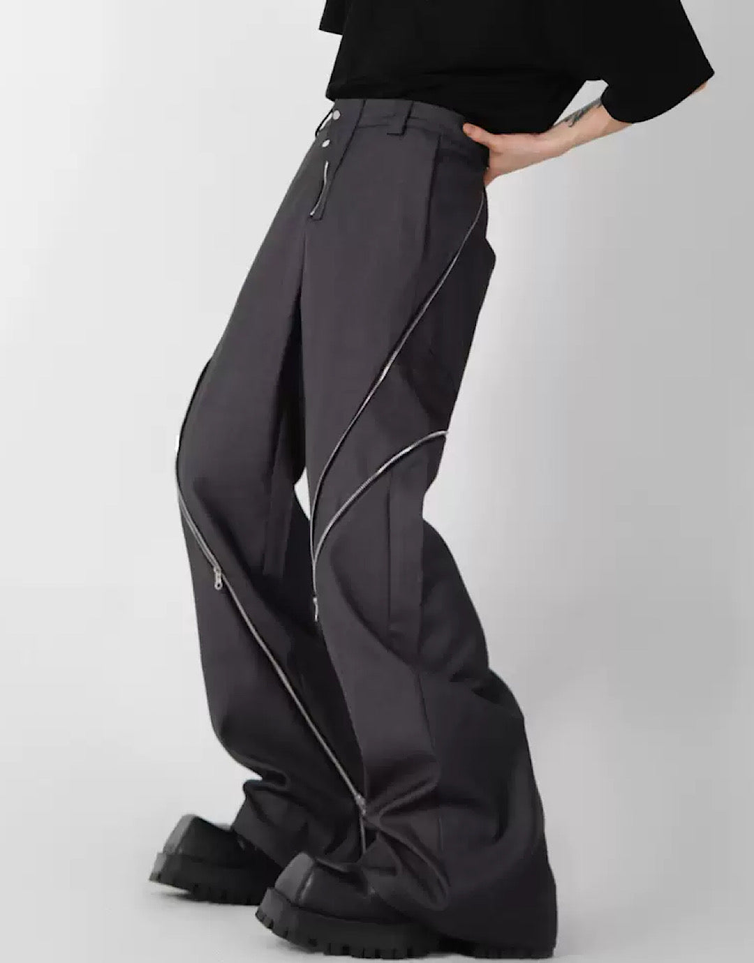 Side doublezipper flared pants  OR1055