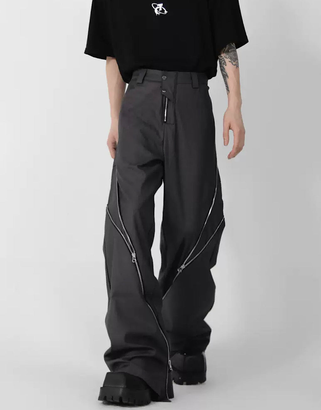 Side doublezipper flared pants  OR1055