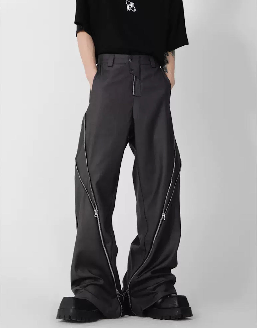 Side doublezipper flared pants  OR1055
