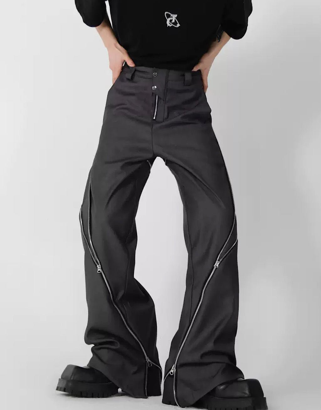 Side doublezipper flared pants  OR1055