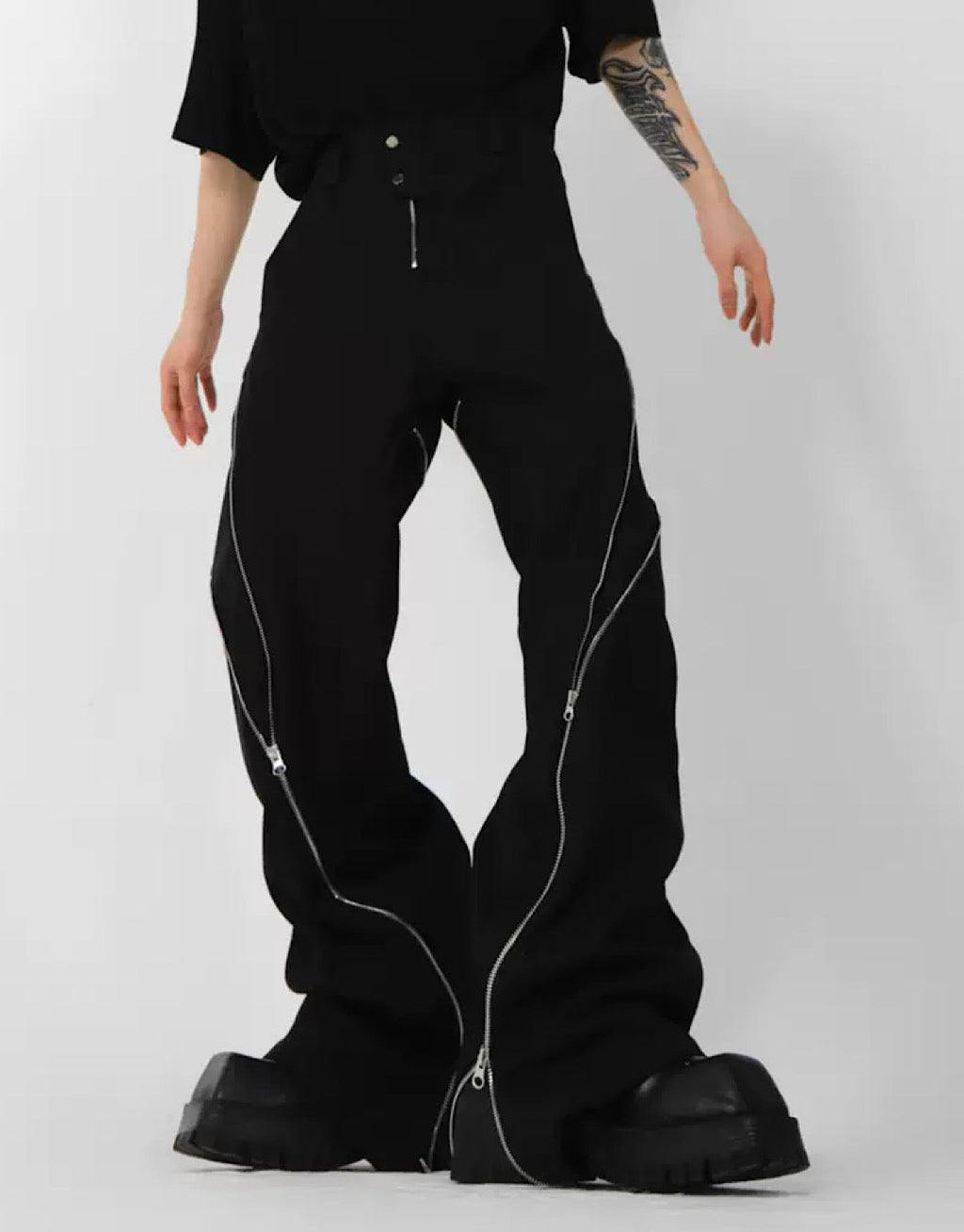 Side doublezipper flared pants  OR1055