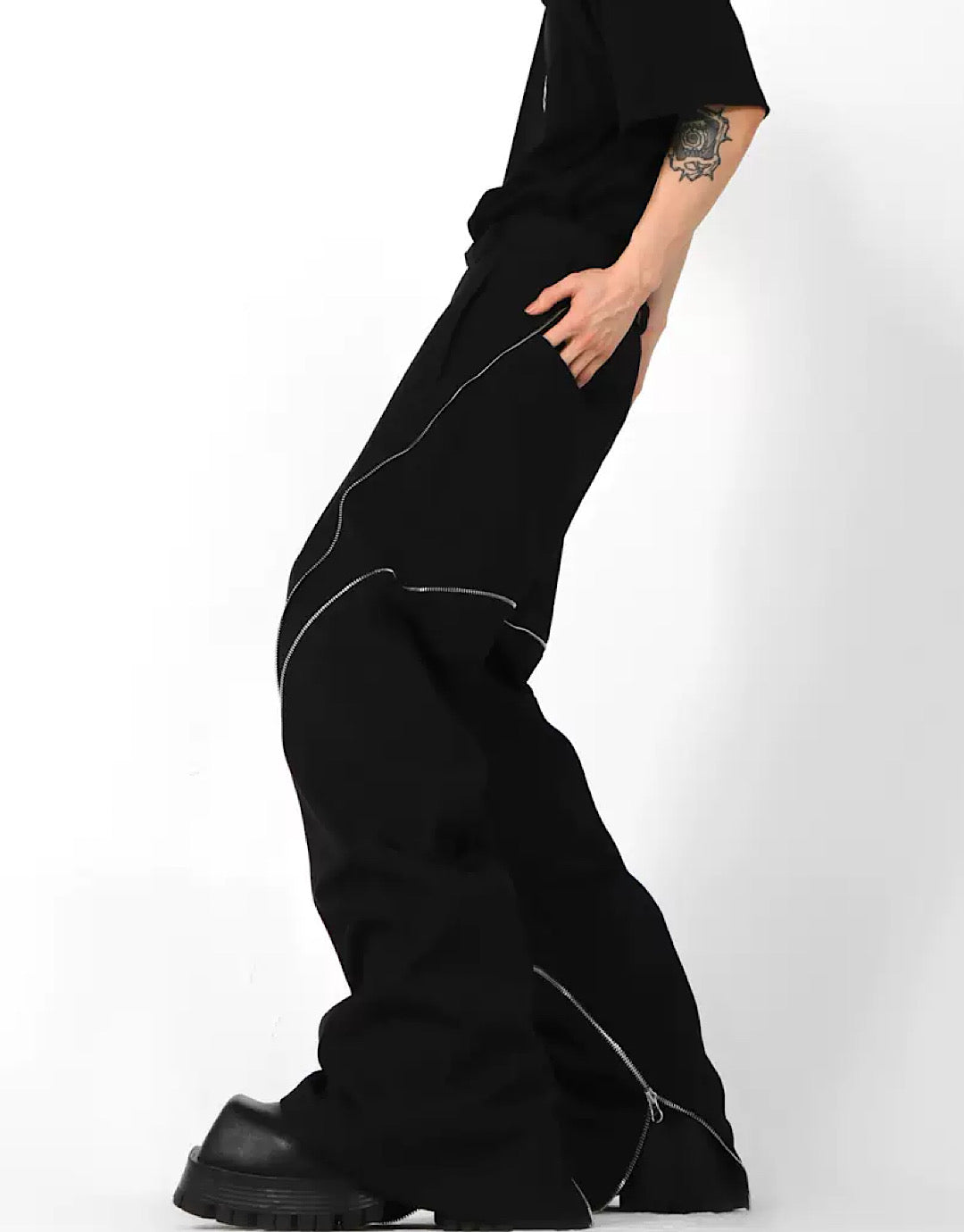 Side doublezipper flared pants  OR1055