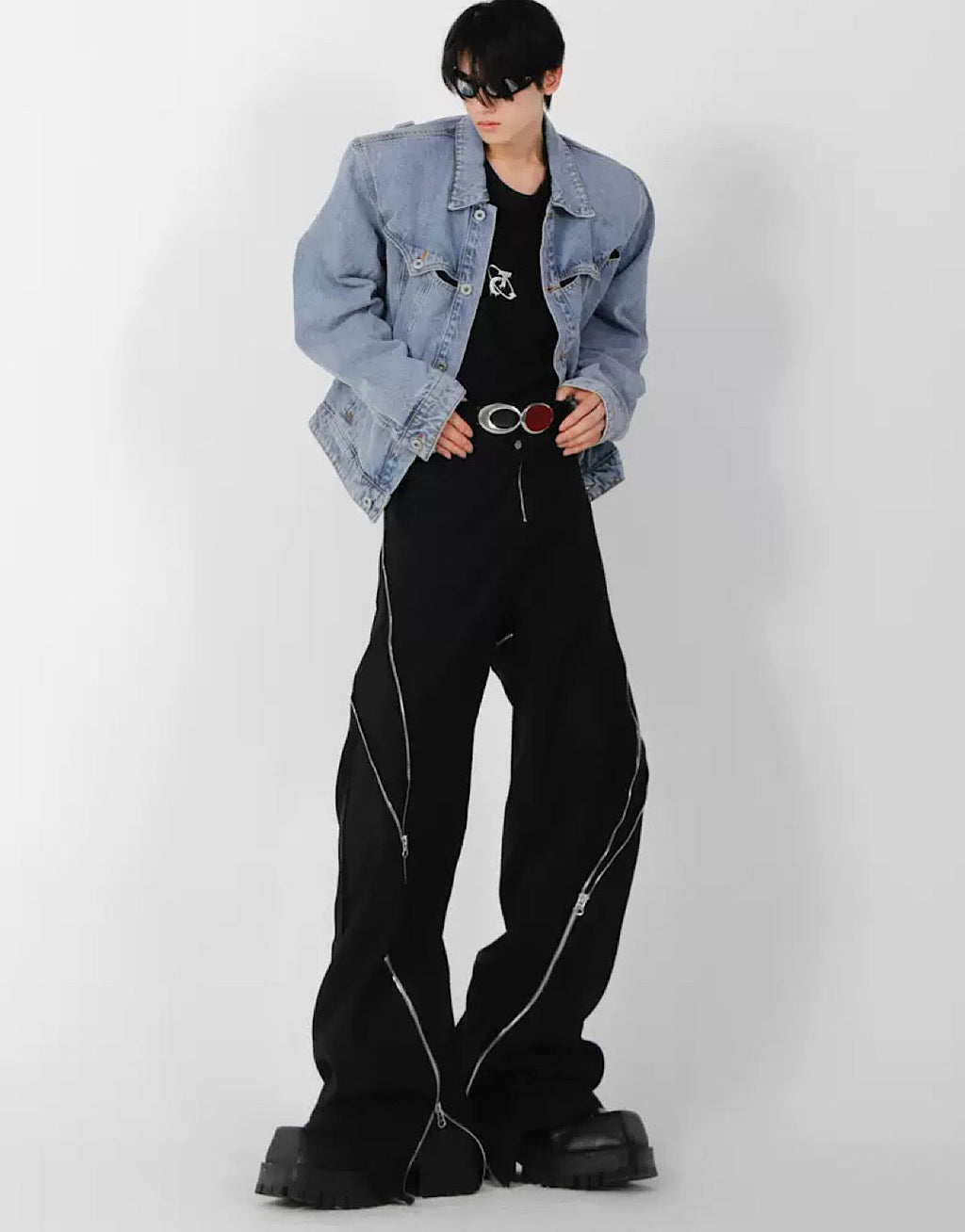 Side doublezipper flared pants  OR1055