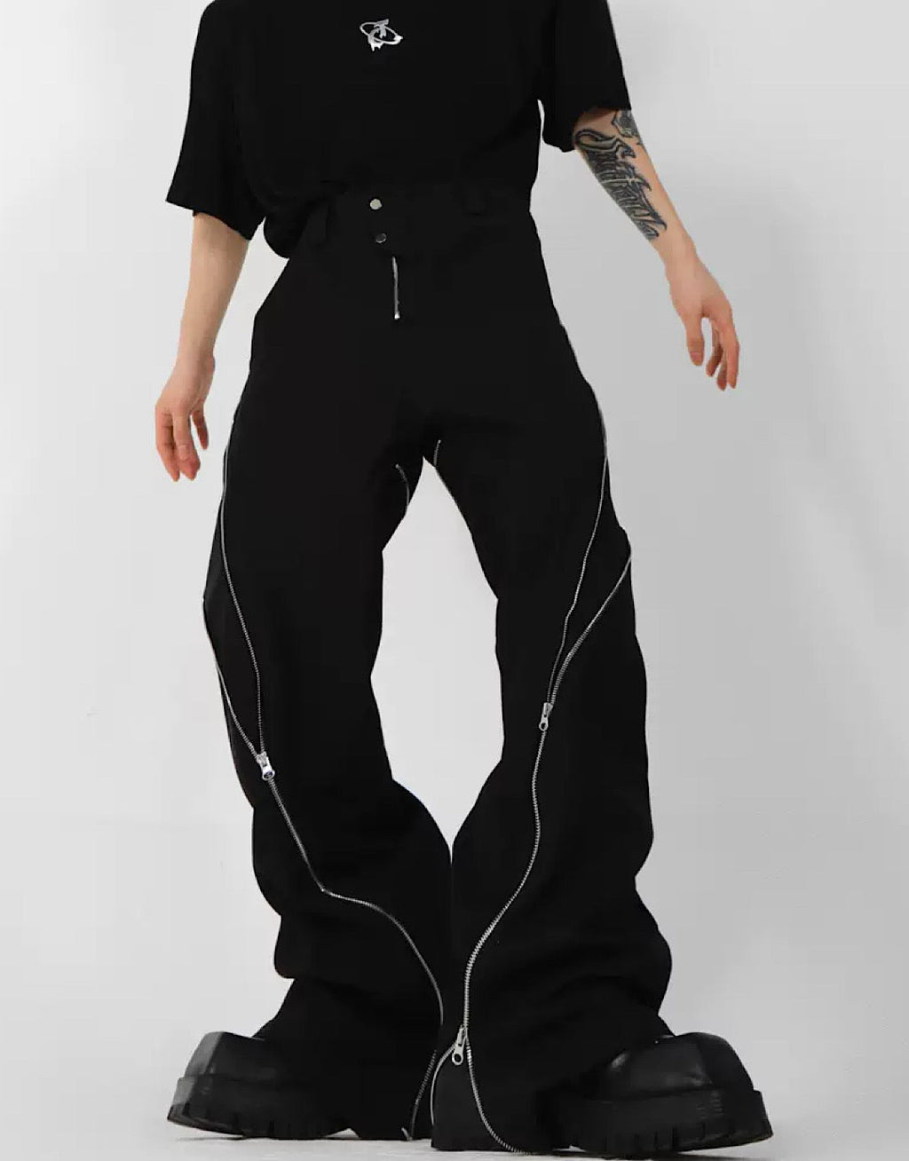 Side doublezipper flared pants  OR1055
