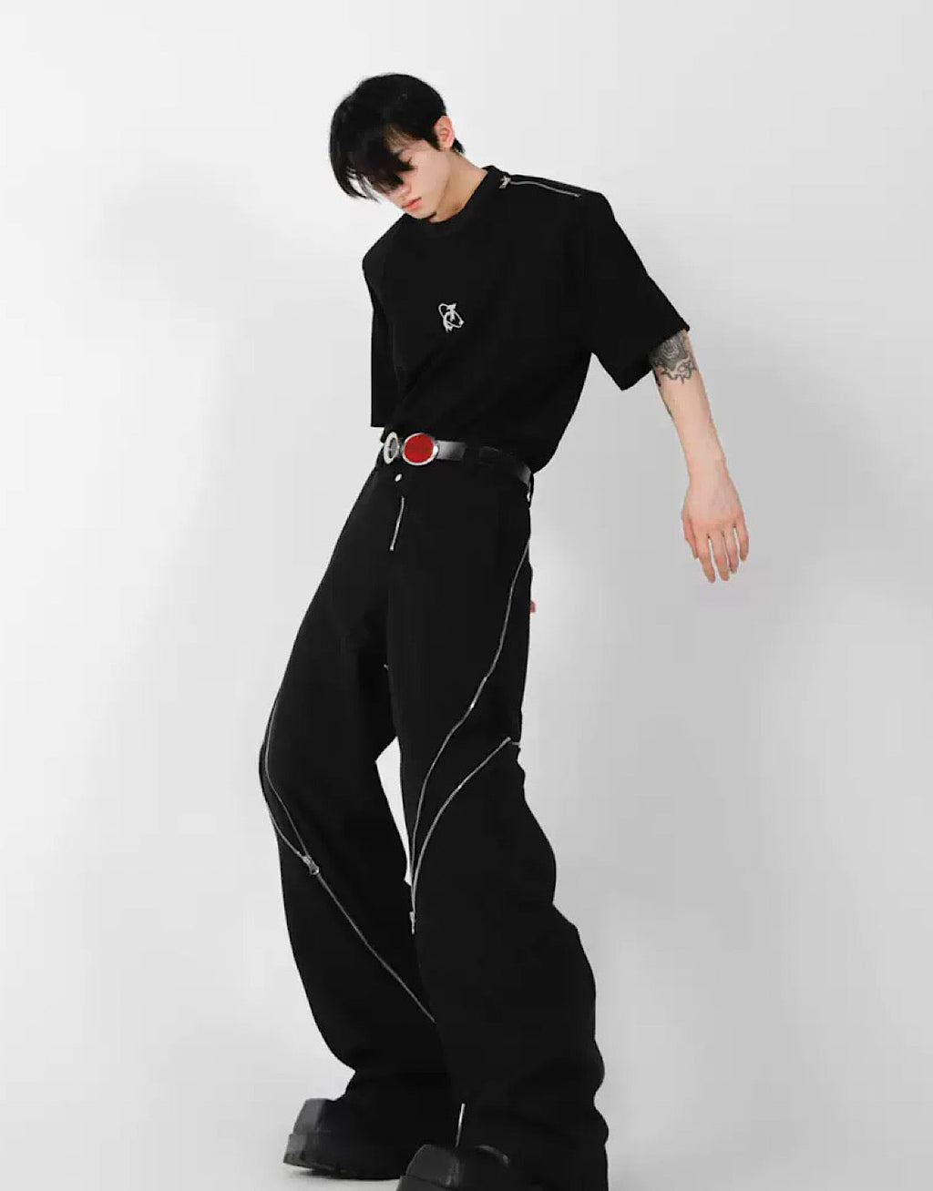 Side doublezipper flared pants  OR1055