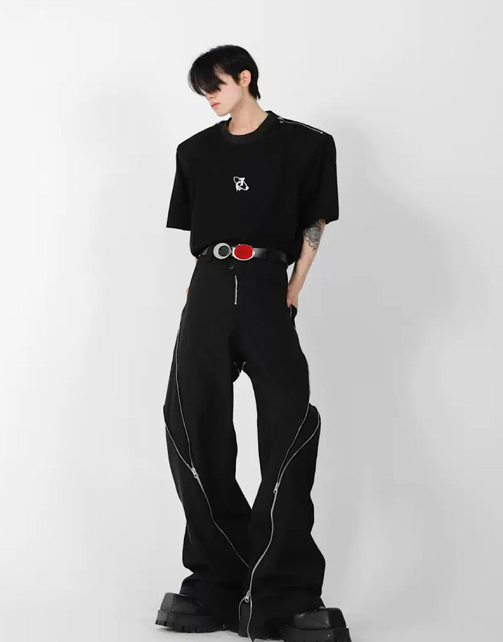 Side doublezipper flared pants  OR1055