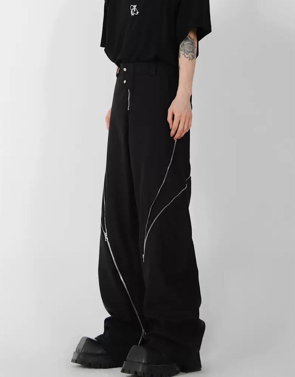 Side doublezipper flared pants  OR1055