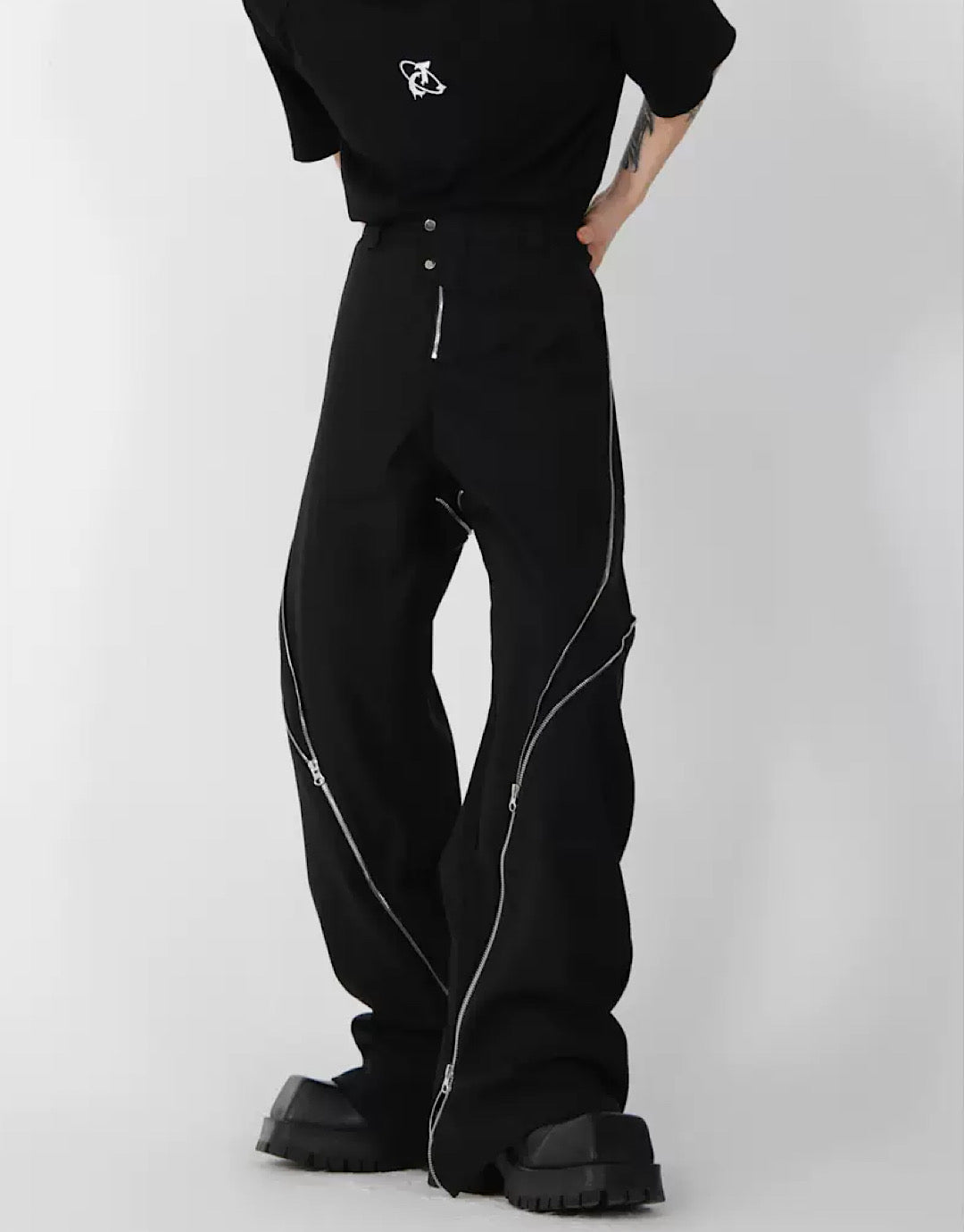 Side doublezipper flared pants  OR1055
