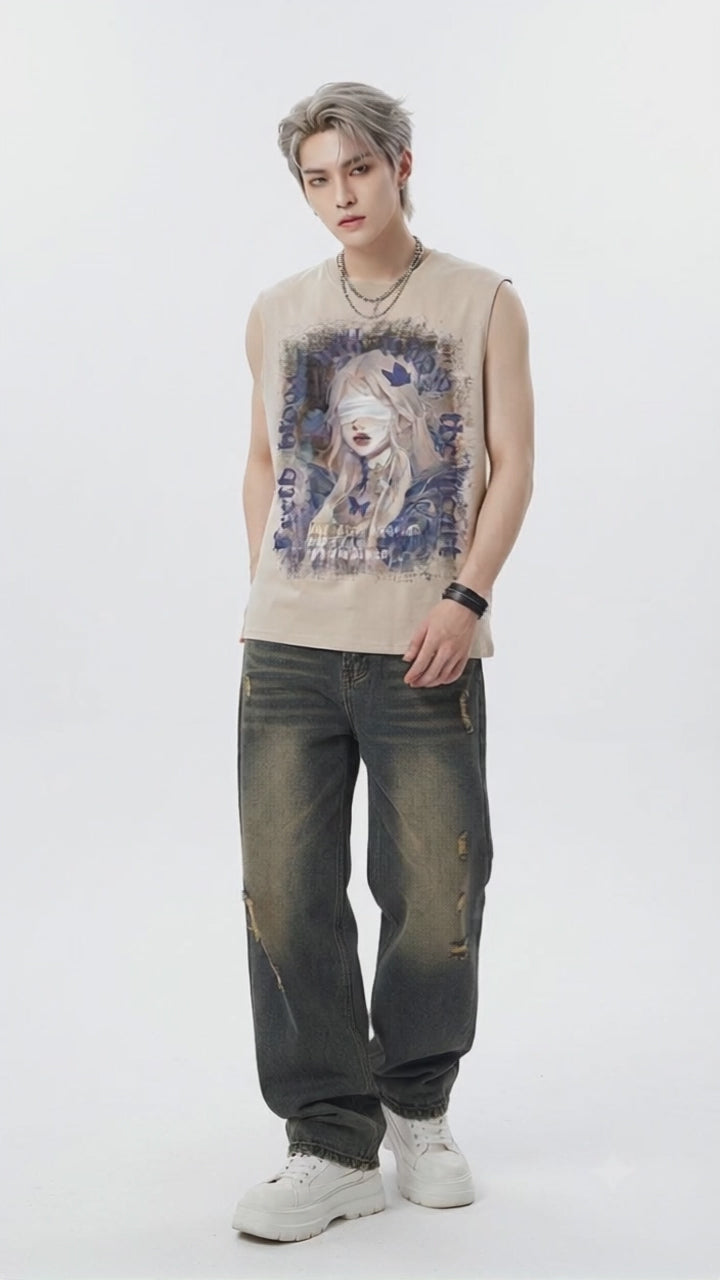 Girl print oversized sleeveless T-shirt  OR0003