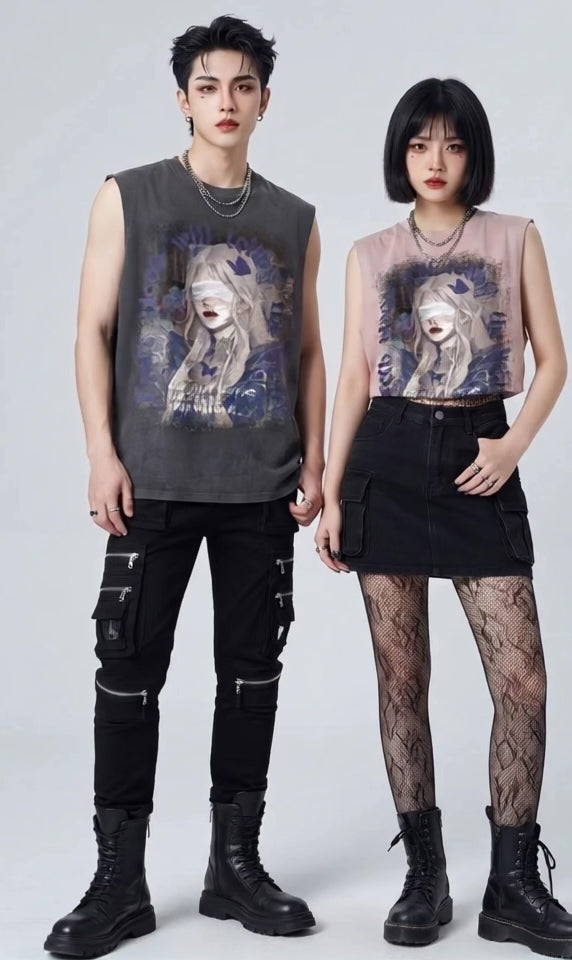 Girl print oversized sleeveless T-shirt  OR0003