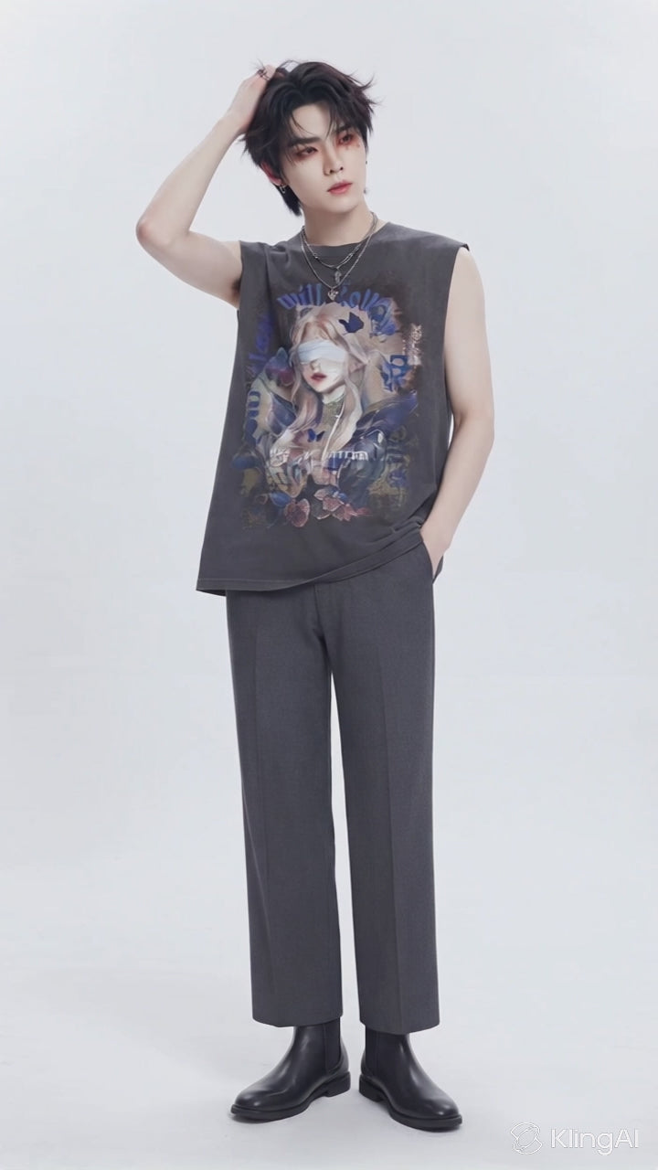 Girl print oversized sleeveless T-shirt  OR0003